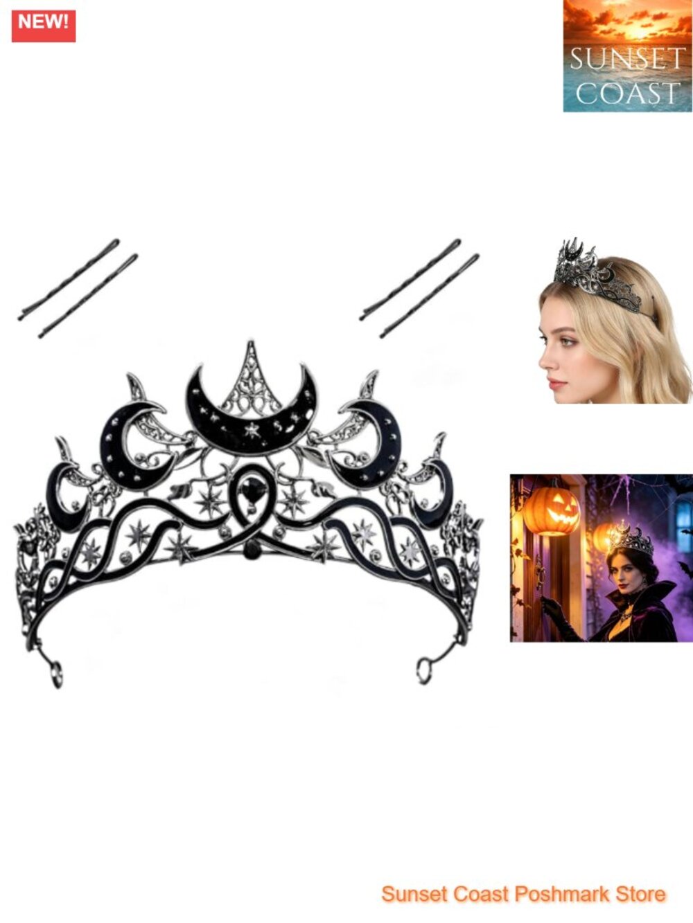 Celestial Gothic Tiara Crown with Hair Pins Alloy Fantasy Cosplay Halloween